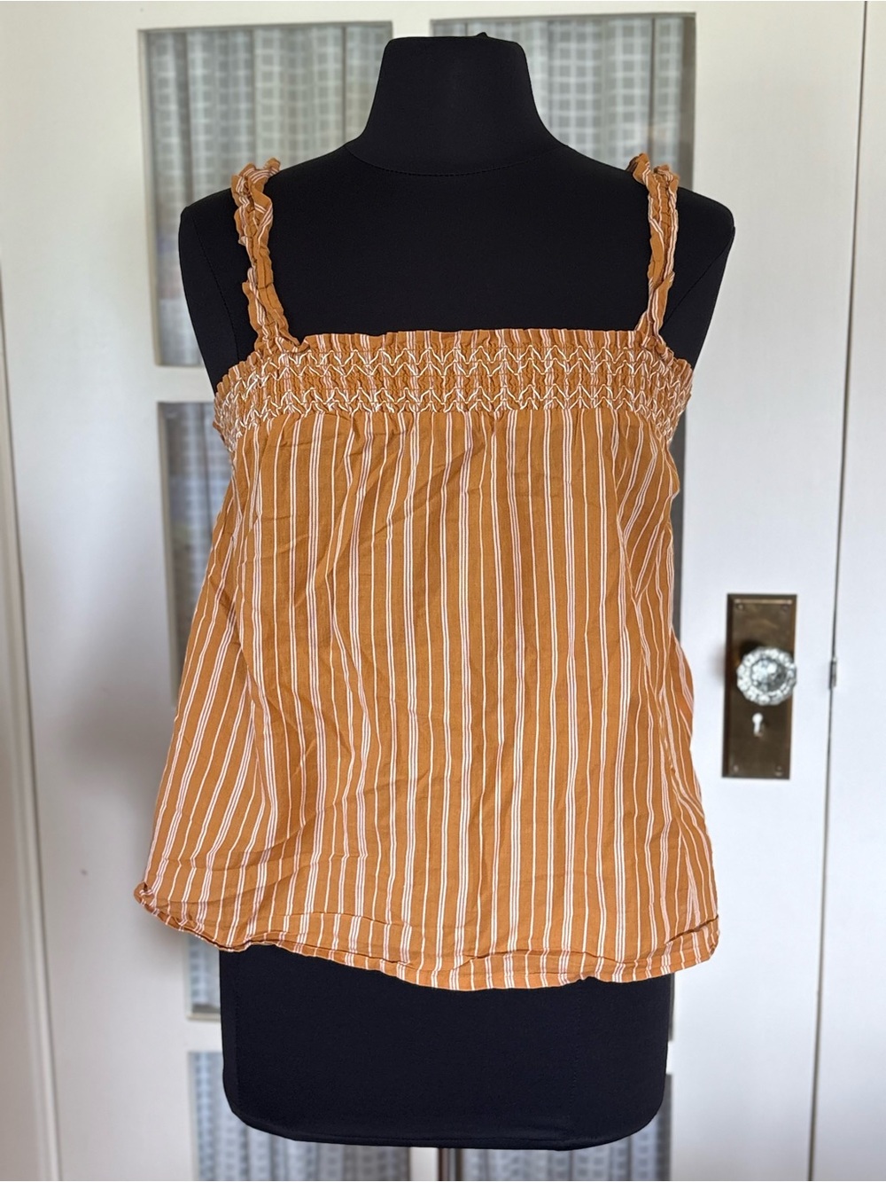 Banana Republic Orange Striped Smocked Cami
